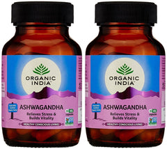 Organic India Ashwagandha Capsules, Benefit Body's Overall Immune System & Naturally Building Body Energy Reserves | 60 Veg Capsules 100gm 0.2lbs Each Pack Of 2