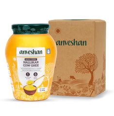 100% Natural Bilona-Churned Hallikar Cow Ghee By Anveshan | High In Vitamins A, D & Healthy Bilona Method Desi Ghee For Protact Eyesight | (1 Litr) 33.8 Ounce | Jar Pack