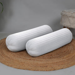 Microfiber Round Bolster Bed, Sofa, Diwan Pillow, Big Round Pillow, Size - 14x30 Inch | White, Light, Soft & Fluffy For Neck & Back Support, Neck Support, Adjustable, Washable - Set Of 2