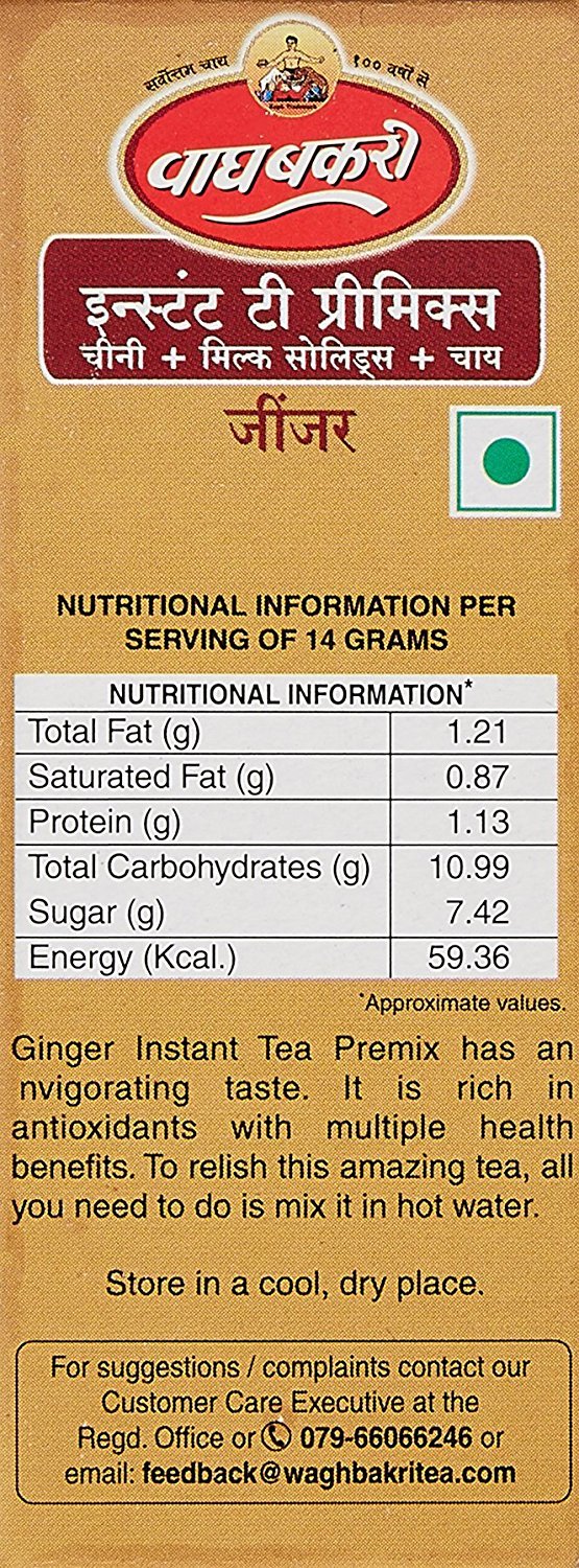 Wagh Bakri Instant Ginger Tea Premix - Pack Of 5 X 140gm, 4.9 Ounce Each, 10 Single Serve Sachets | 3 In 1 Sugar + Milk Solids + Tea, Just Add Hot Water - Tastes Like Homemade Tea | Caffeine Free