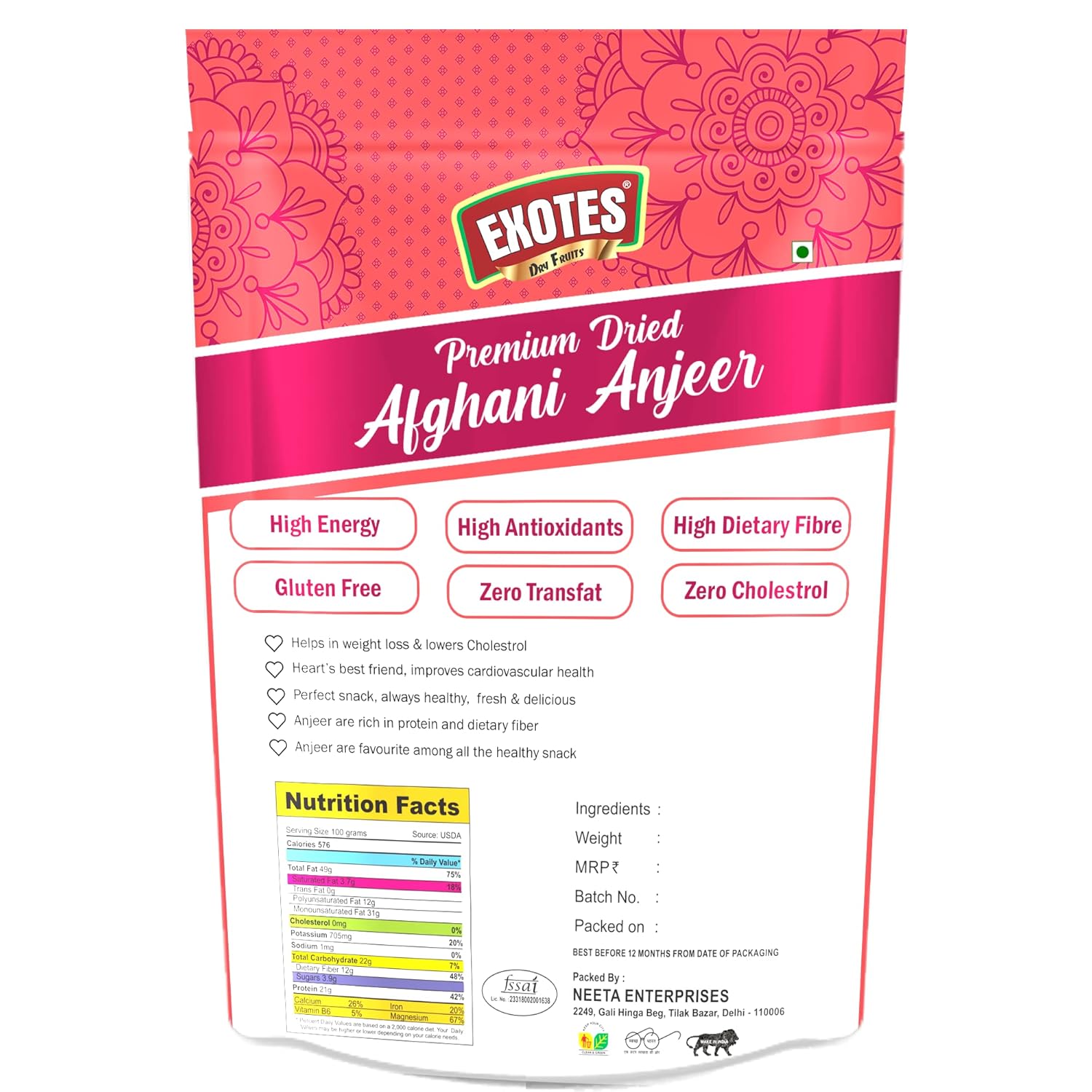 Premium Dried Afghani Anjeer Dry Figs By Exotes 400gm, (200gm*2) Each | Healthy Nuts Dry Fruits | Rich In Iron, Fibre & Vitamins Figs | 14.1 Ounce