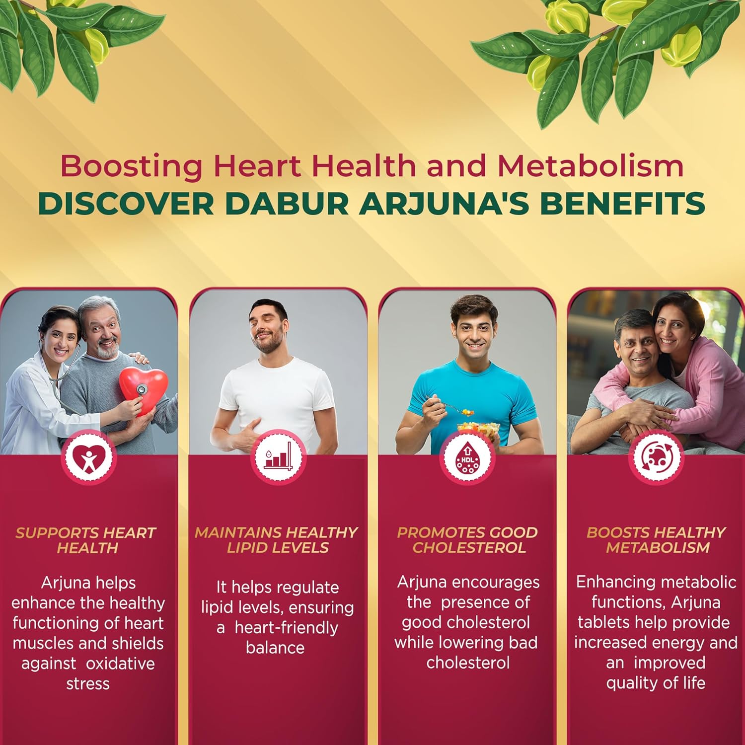 Dabur Arjuna Tablets Promotes Heart Health, Manages Cholesterol Level, Promotes Healthy Metabolism | 60 Tablets 100gm 0.2lbs
