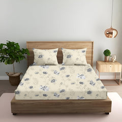 King Size Fitted Bedsheet With 2 Large Pillow Covers - 108 X 108 Inches, Cream & Grey | Soft, Breathable & Durable | Wrinkle Resistant