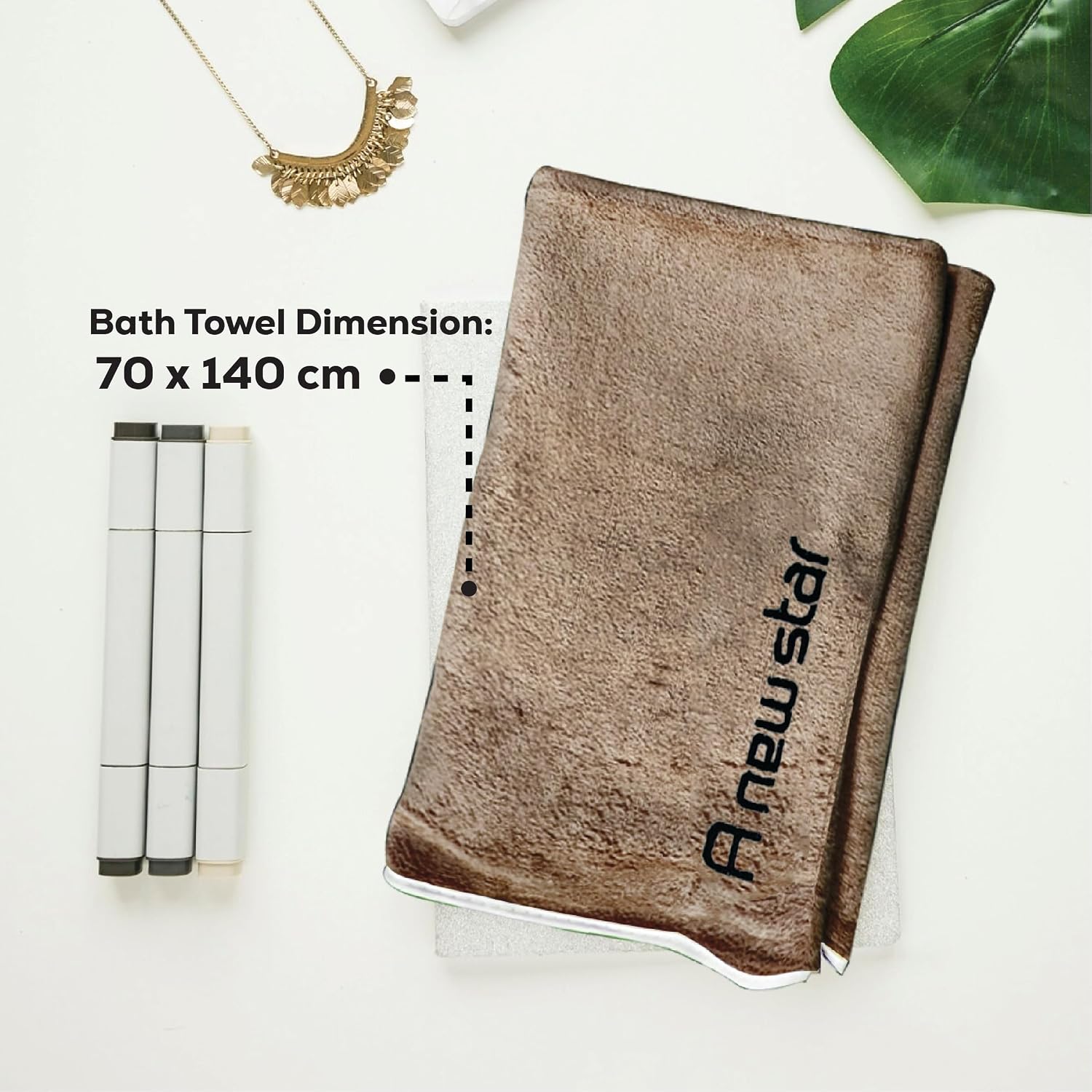 Housse Premium Soft Microfiber Embroidery Bath Towel 350 Gsm | Soft Absorbent Quick-Drying Sweat Towel (Brown)
