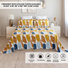 Super King Size Bedsheet With Two Pillow Covers - 108 X 108 Inches, White & Brown | Super Soft All-Season Floral Bedsheet | Home Decor & Gifting