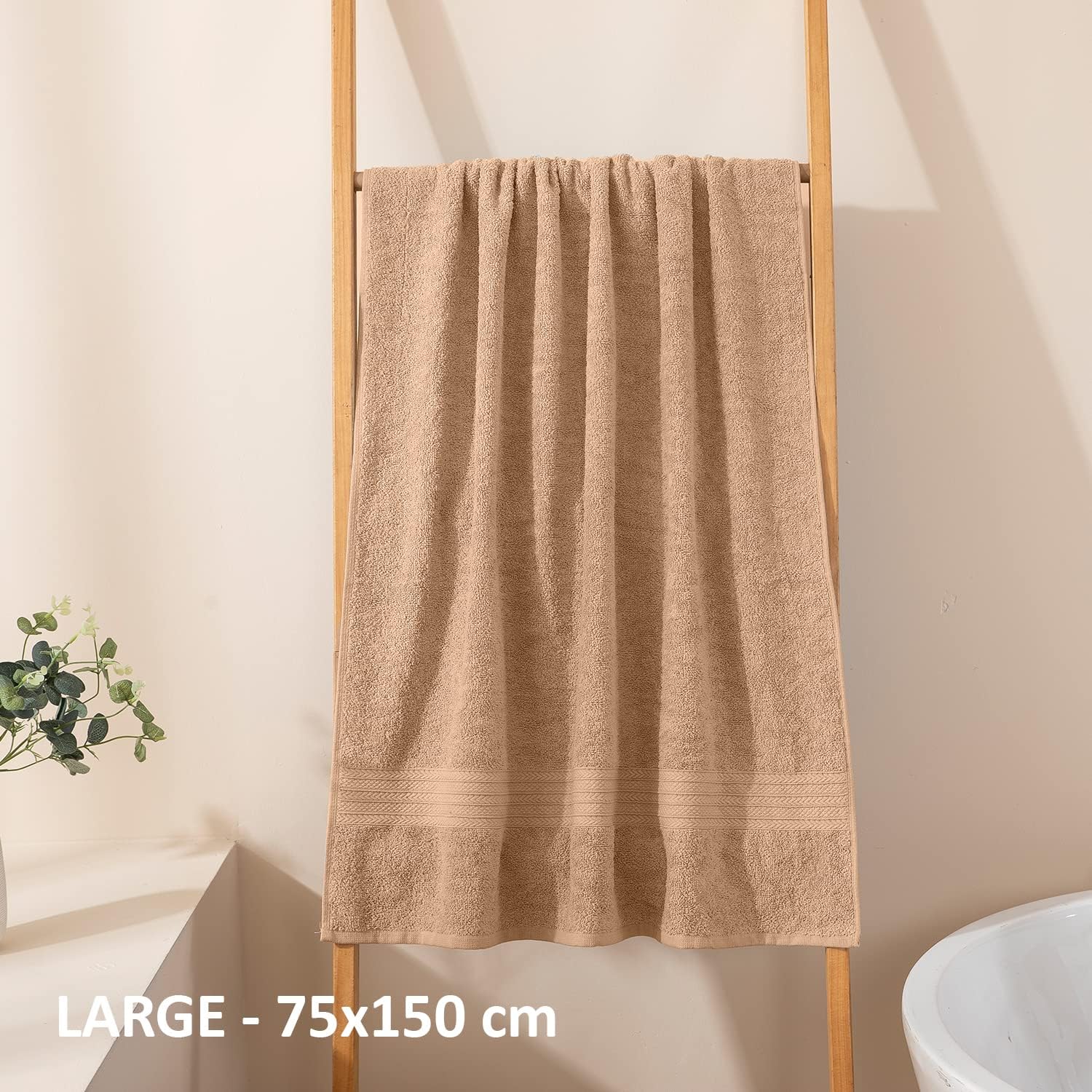 Hokipo 100% Cotton Bath Towels 600 Gsm | Extra Soft & Absorbent Large Size Towel For Men & Women - Beige (In-624)