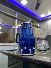 Baby Shiny Beautiful Color Dholak, Blue - First Double Nut & Bold Fitting | Made From Mango Wood & Skin Leather - Nickel Plated Bolts & Nuts Tuning