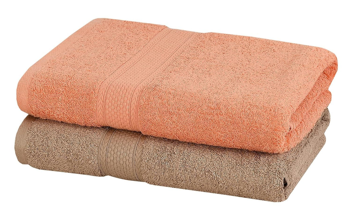 Fresh From Loom Luxury Edition Egyptian 100% Pure Cotton Bath Towel 1200 Gsm | High Water Heavy Soft Dual Stitched Bath Towel (Salmon & British Tan) - 2 Pcs