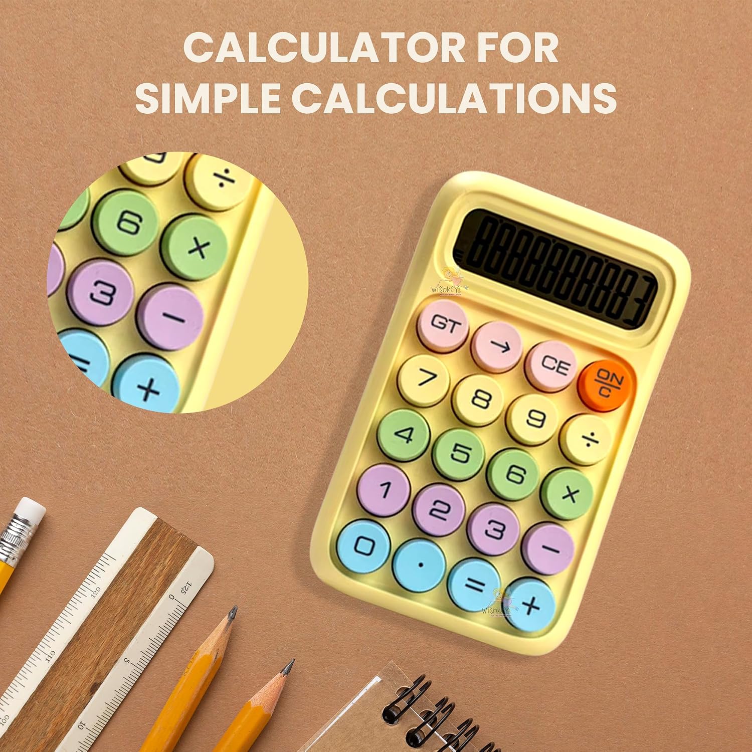 Wishkey Dual Power, Battery And Solar Powered Calculator, 10 Digit LCD Display Screen, Easy To Press Buttons, Calculator For Office, School & Home, Desktop Assorted
