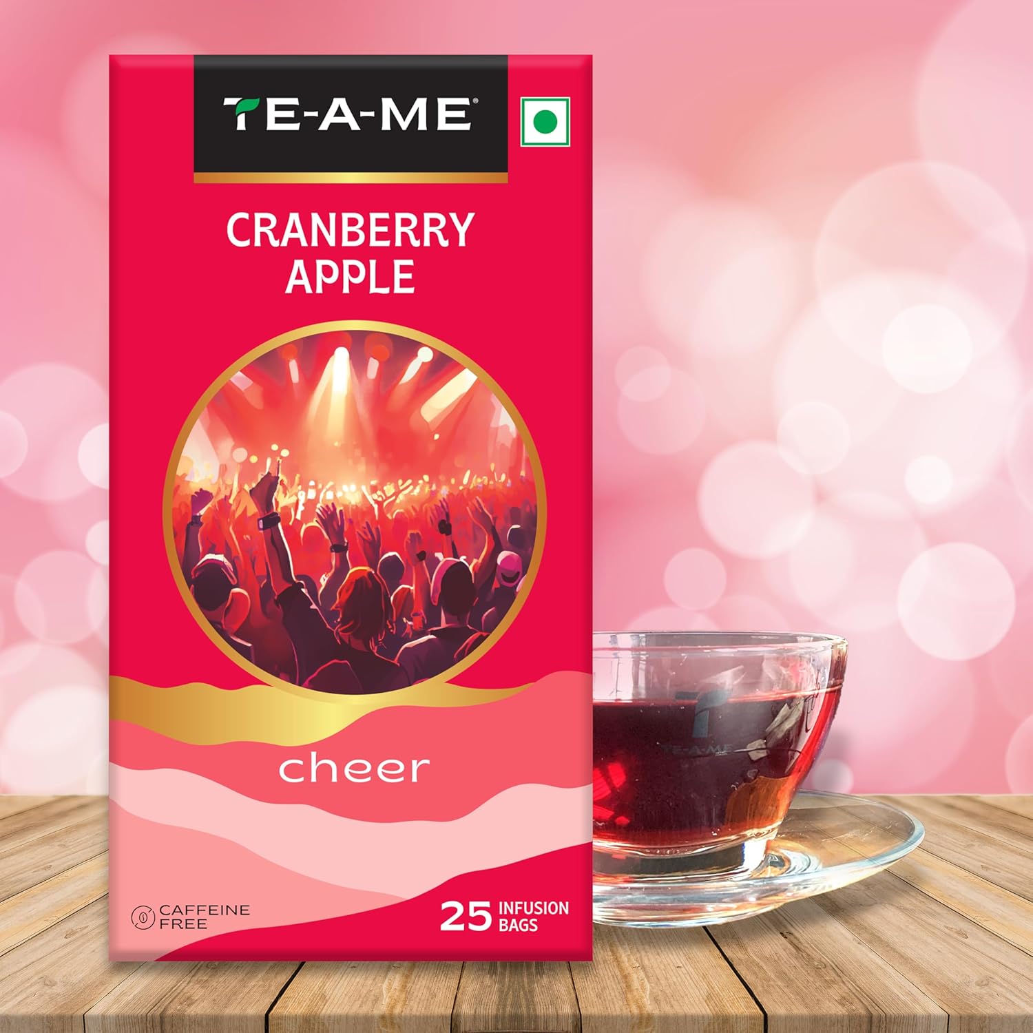 TE-A-ME Cranberry Apple Cheer Tea - Pack Of 4 X 25 Infusion Tea Bags | Reduces Wrinkles, Fine Lines - Caffeine Free, Sugar Free | Enjoy Hot Or Cold Tea
