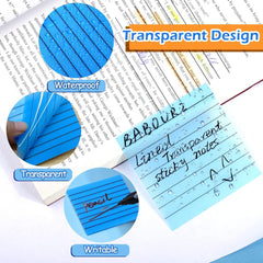 50 Sheets Transparent Sticky Notes With Lines | Self Sticky Notes Waterproof Pet Markers | (Blue)