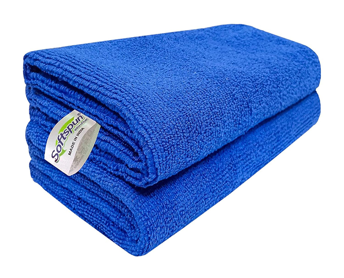 Softspun Microfiber Cleaning Cloths Towel Set 300 Gsm | Highly Absorbent Lint And Streak Free Multi-Purpose Wash Cloth For Kitchen, Car, Stainless (2 Pcs)- Blue