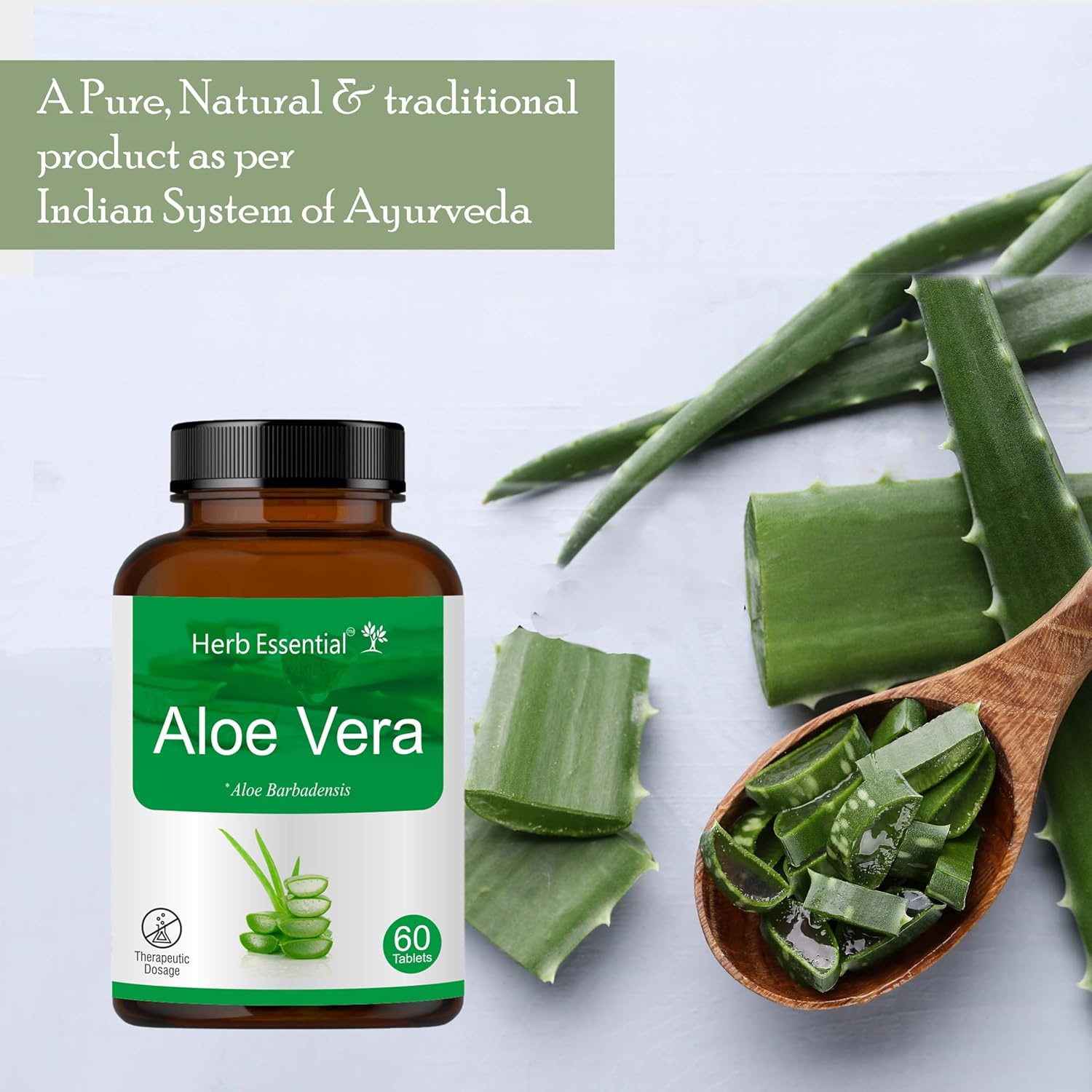 Herb Essential Aloevera Tablet, 500mg, Rejuvenate Skin & Hair, Made With 100% Pure Herb Extracts | 60 Tablets, 100gm 0.2lbs, Each Pack Of 2
