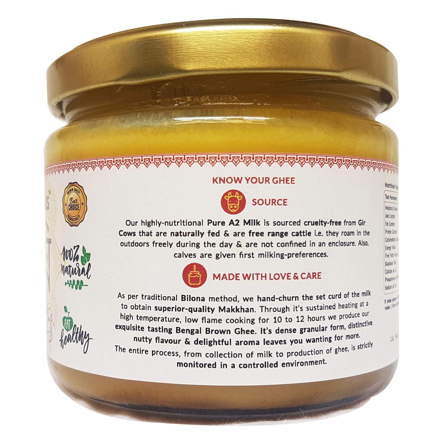 Natural Gir Cow'S A2 Bengal Special Brown Ghee By Purefoodorganics | Traditional Hand-Churned, Vedic Bilona Healthy Desi Cow Ghee | (250ml) 8.4 Ounce | Jar Pack