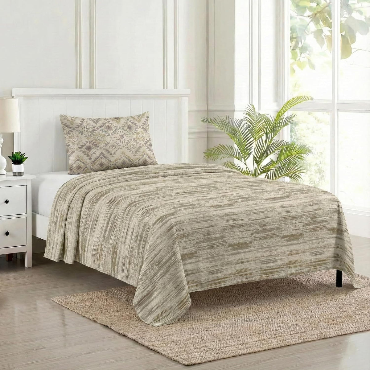 Cotton Printed Single Flat Bedsheet With 1 Pillow Cover - 60 X 100 Inches, Taupe | Breathable & Skin Friendly Bedsheet | Ideal For Year Round Use
