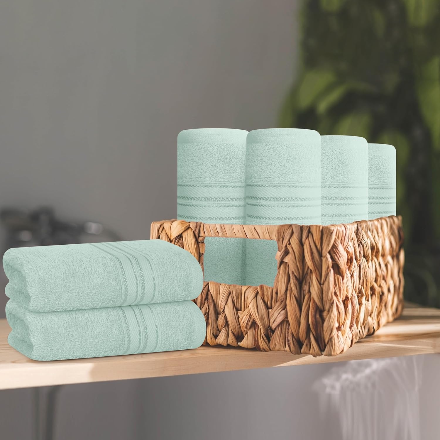 Boutiquo Ultra Soft 100% Cotton Washcloths 1800 Gsm | Contains Face Cloths Compact & Lightweight Multi Purpose Washcloths - Sea Green (12 Piece)