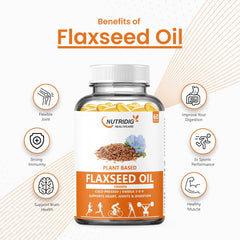 Nutrdig Healthcare 1000mg Flaxseed Oil Softgel Capsules With Omega 3 6 9 For Joint, Heart, Skin & Metabolism | 60 Softgels For Men & Women 100gm 0.2lbs