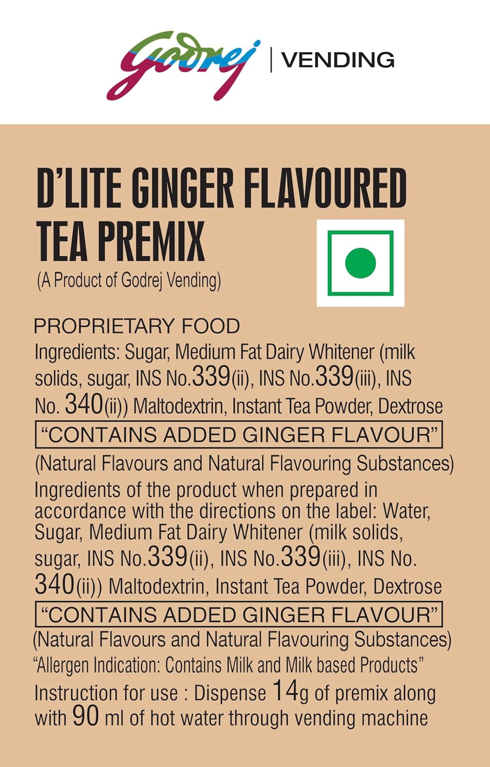 Godrej Vending Ginger Flavoured D'Lite Instant Tea Premix - 1 Kg, 35.2 Ounce | 3 In 1 Tea Piping Hot Tea - Easy To Use, Suitable For Vending Machine