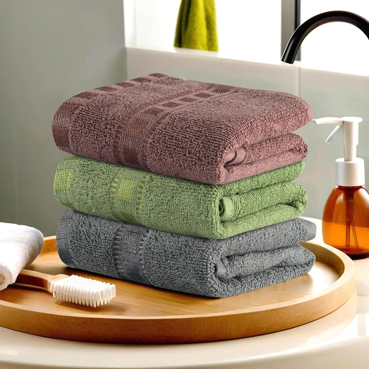 Kuber Industries Pack Of 3 Cotton Hand/Face Towels For Men & Women | Easily Washable | Workout Gym Napkins For Men | Pocket Towel (Grey-Green & Brown)