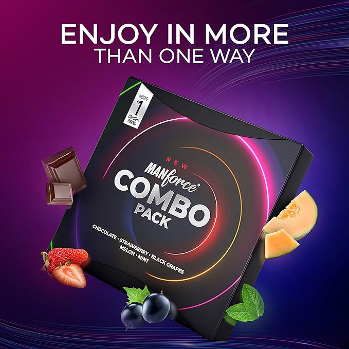 Manforce Combo, Lubricated Flavoured Condoms For Men | 40 Pcs Chocolate, Strawberry, Melon & Mint