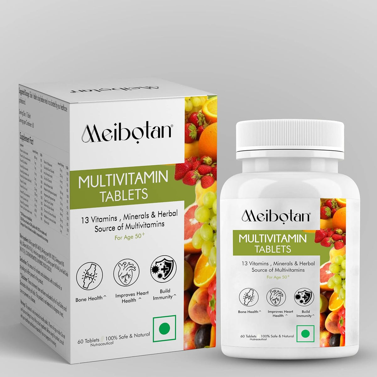 Meibotan Multivitamin For Men & Women, With Zinc, Vitamin C, D3, Multiminerals & Ginseng Extract, Enhances Energy, Stamina & Immunity For Age 50+ | 60 Tablets 100gm 0.2lbs