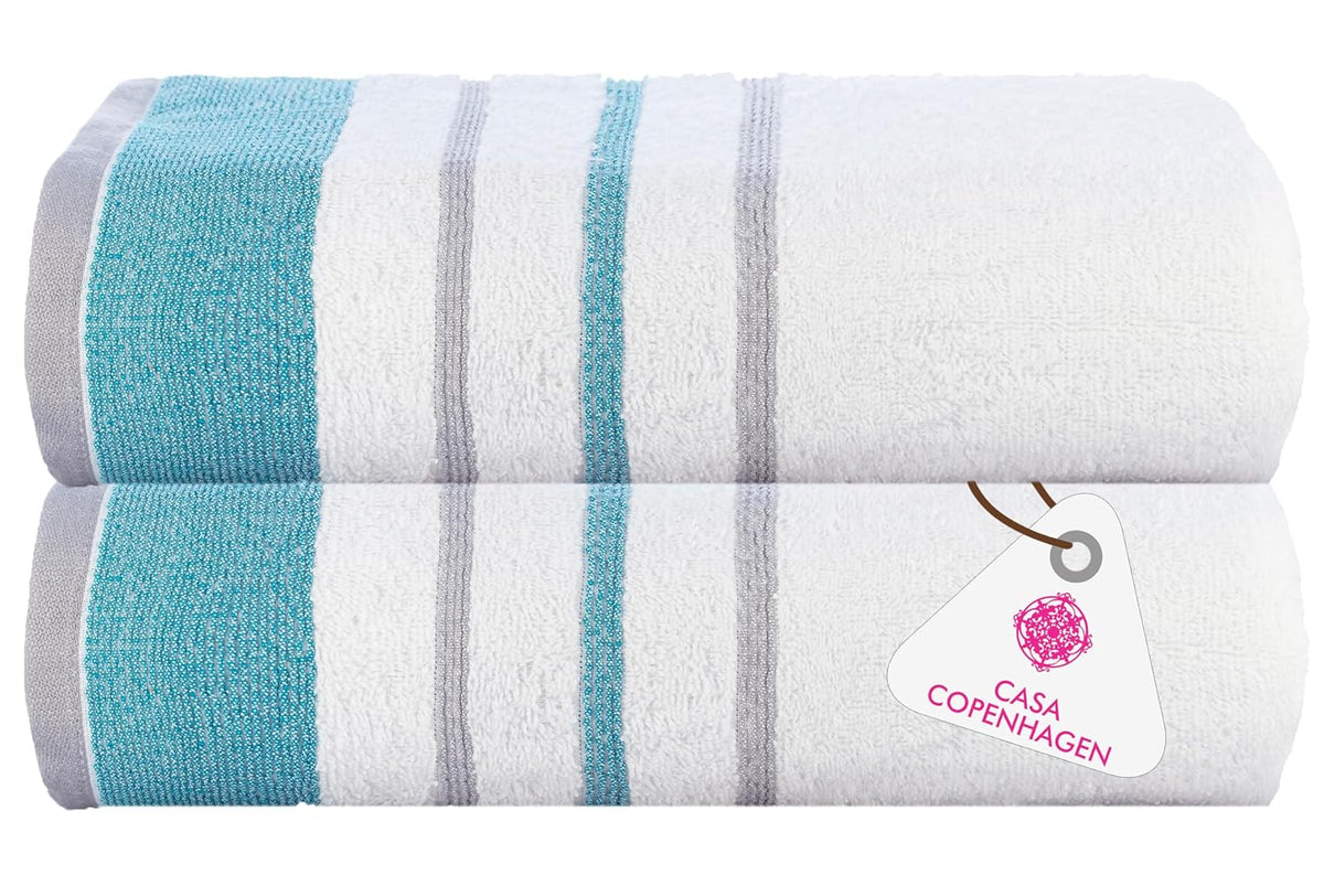 Casa Copenhagen Egyptian Cotton Exotic Hand Towel 400 Gsm (Teal/Grey)- 2 Pcs