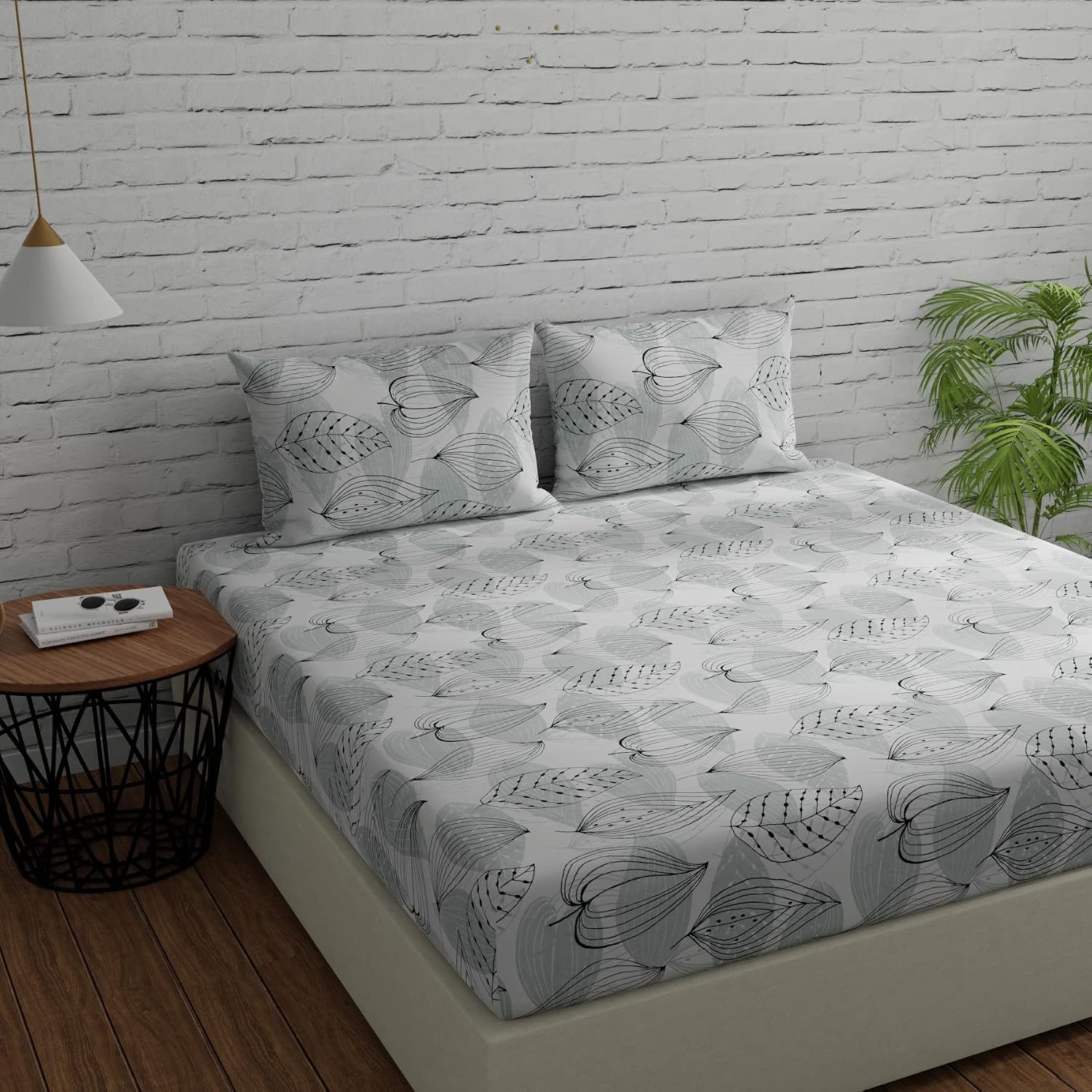 Cotton Bedsheet For Double Bed With 2 Pillow Covers - 88 X 96 Inches, Grey & Black | Soft & Comfortable Feel To Your Skin