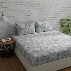 King Size Bedsheet With 2 Pillow Cover + Pillowcase Set (2 Pcs) | 110 X 108 Inches, Grey & Black | Breathable & Wrinkle Free Bedsheet