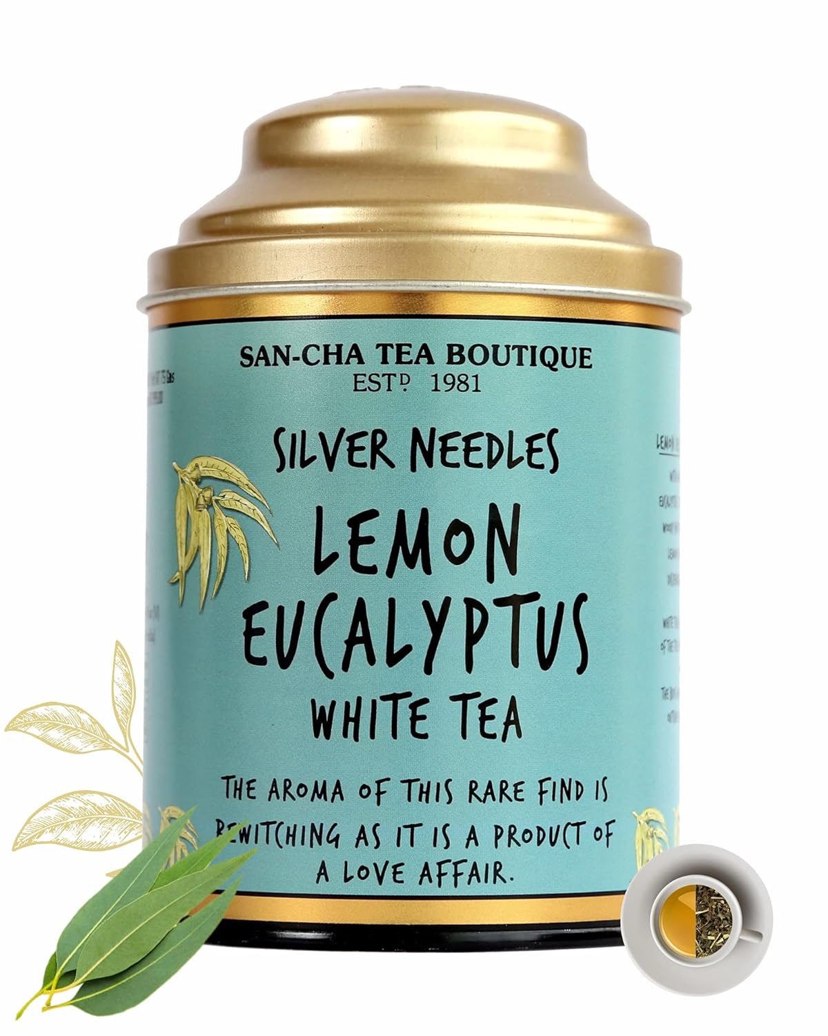 San-Cha Silver Needles Lemon Eucalyptus White Tea - 75gm, 2.6 Ounce | Crisp & Sweet Citrus Notes - Low Caffeine, Richest In Antioxidants