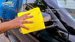Softspun Microfiber Cloth Towel Set 600 Gsm | Extra Thick Microfiber Cleaning Cloths Perfect For Bike, Auto, Cars Both Interior & Exterior -2 Piece (Yellow & Grey)