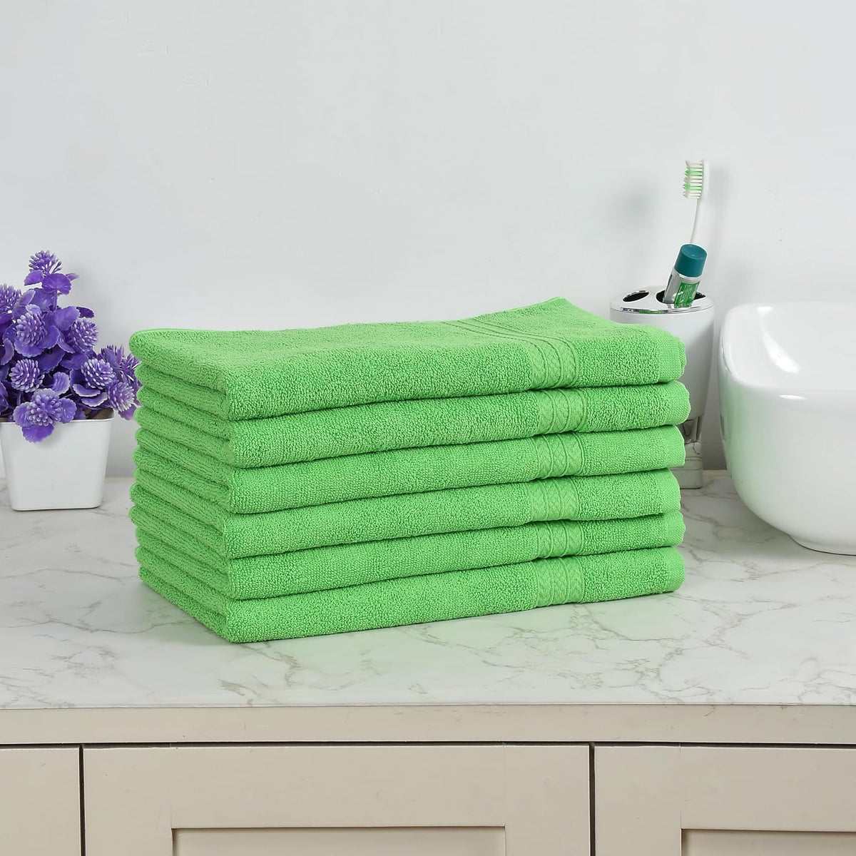 Fresh From Loom Luxury Fur Collection Hand Towel 500 Gsm Napkins Cotton High Absorbency Double Stitched Size (Parrot) - Set Of 6