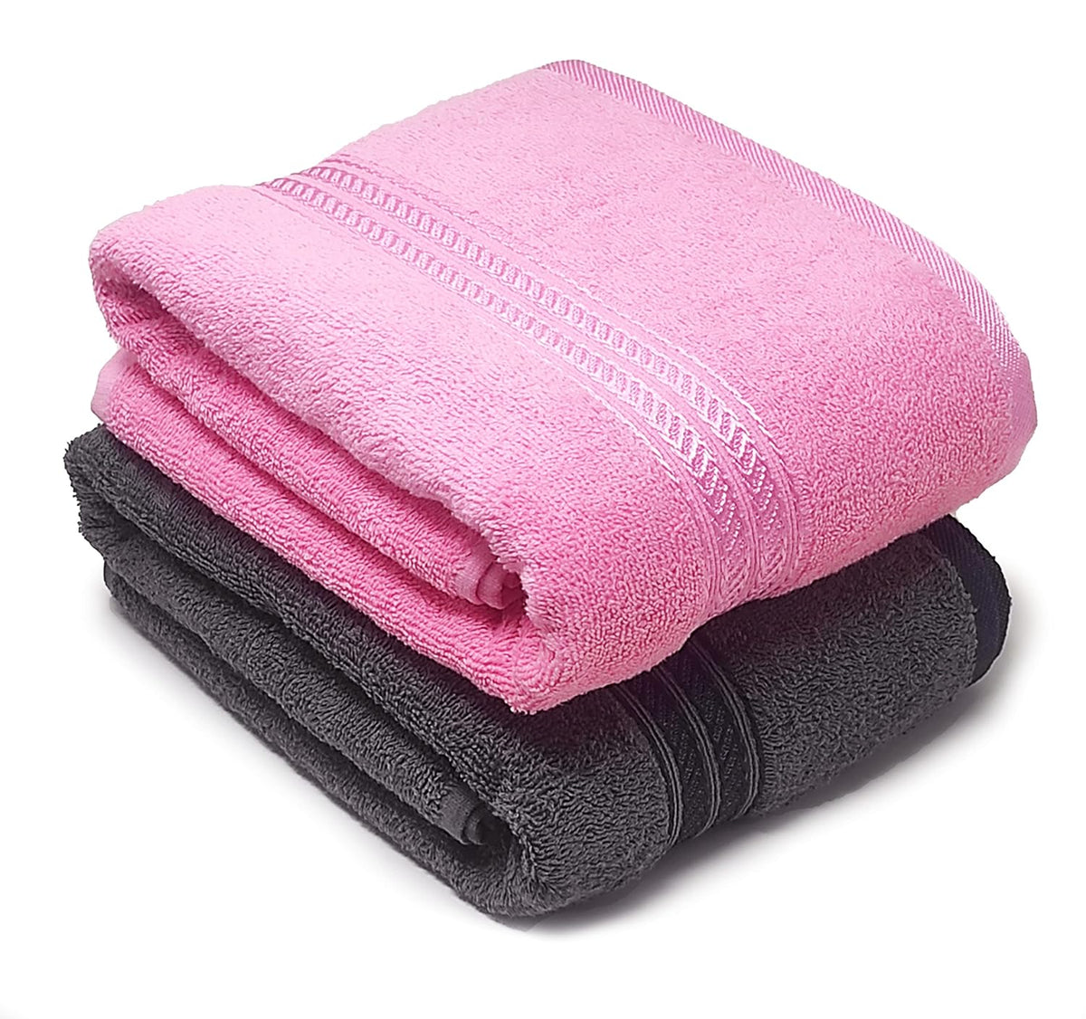 Lukzer Soft 100% Cotton Light Weight Super Absorbant Bath Towel 1200 Gsm (Steel Grey & Pink) - 2 Pcs