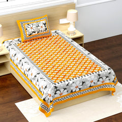 100% Cotton Single Bed Sheet With 1 Pillow Cover - 56 X 86 Inches, Grey & Yellow | Super Soft Microfiber, Breathable Wrinkle, Fade Resistant