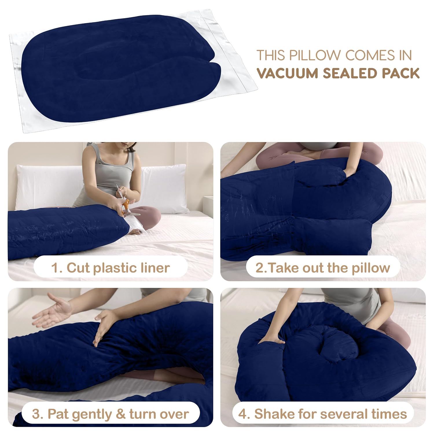 Full Body G Shape Pregnancy Pillow For Pregnant Women & Nursing Mom, Navy Blue | Single Pillow For Multipurpose Use During Maternity | Premium Velvet Outer Cover With Zip, Adjustable