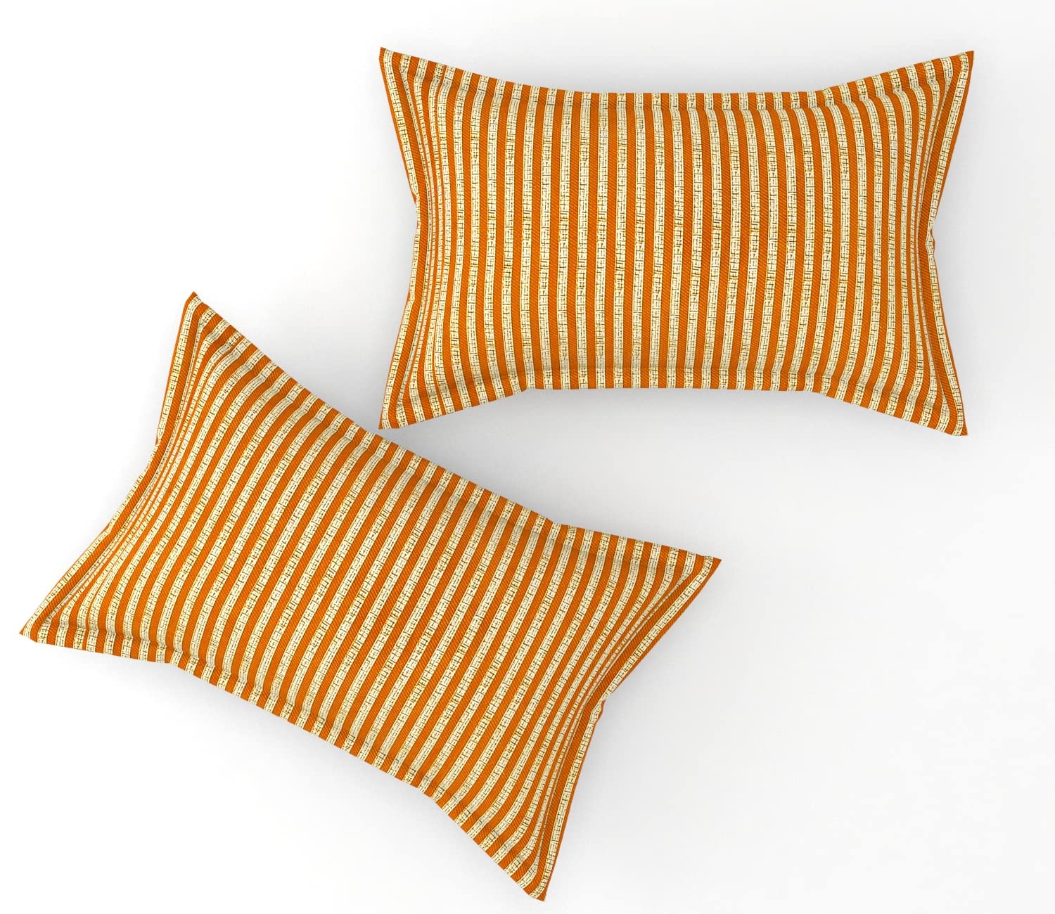 Fitzy 280 TC Fitted Bedsheet Single Size - 36 X 78 + 10 Inches, Beige & Mustard With 1 Pillow Cover | Super Soft Premium Brushed Glace Cotton Bedsheet, Breathable & Wrinkle Free