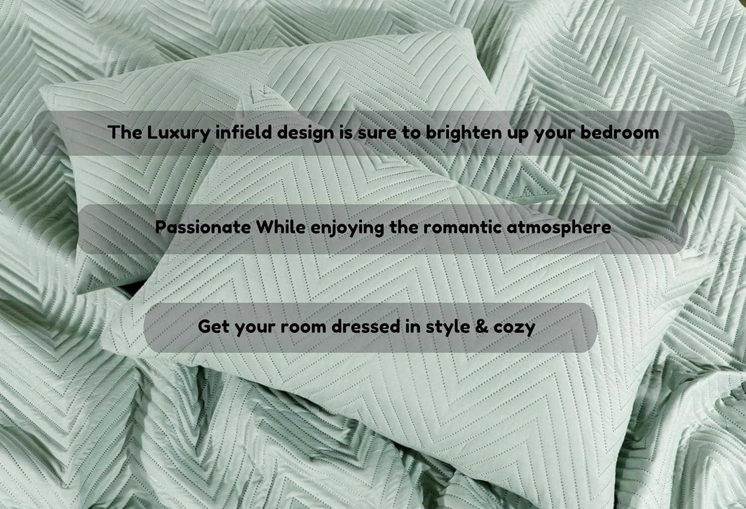Luxurious Bedsheet For Double Bed With 2 Pillow Cover + 2 Cushion Cover - 90 X 100 Inches, Pista Green | All Weather 5 Pcs Glace Cotton Ultrasonic TC - 280