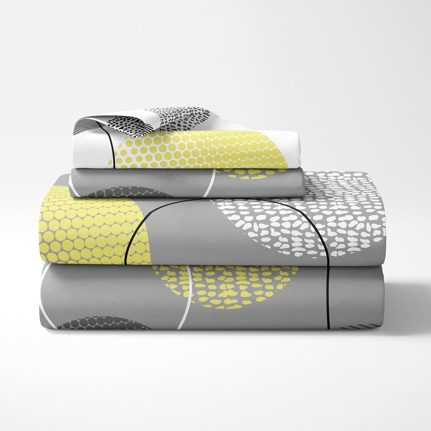 1 Single Bedsheet With 1 Pillow Cover - 54 X 84 Inches, Grey & Yellow | Comfort Meets Everyday Styles | Traditional Ideal For All-Season Use