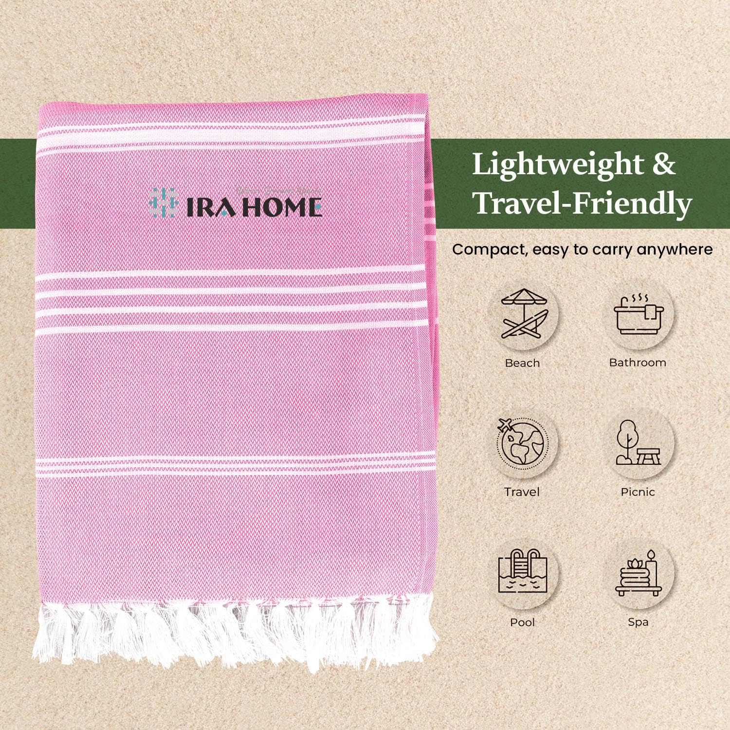 Ira Home 100% Organic Bamboo Bath Towel 350 Gsm | Ultra Soft, Quick Dry, Super Absorbent, Lightweight Bath Towel (Pink)