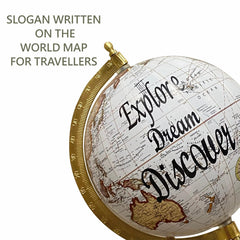 Small World Map Rotating Globe 6 Inch With Elegant Wood Box For Home Decor, Office Desktop Table, Showpiece, Traveler Geography - White, Pack Of 1