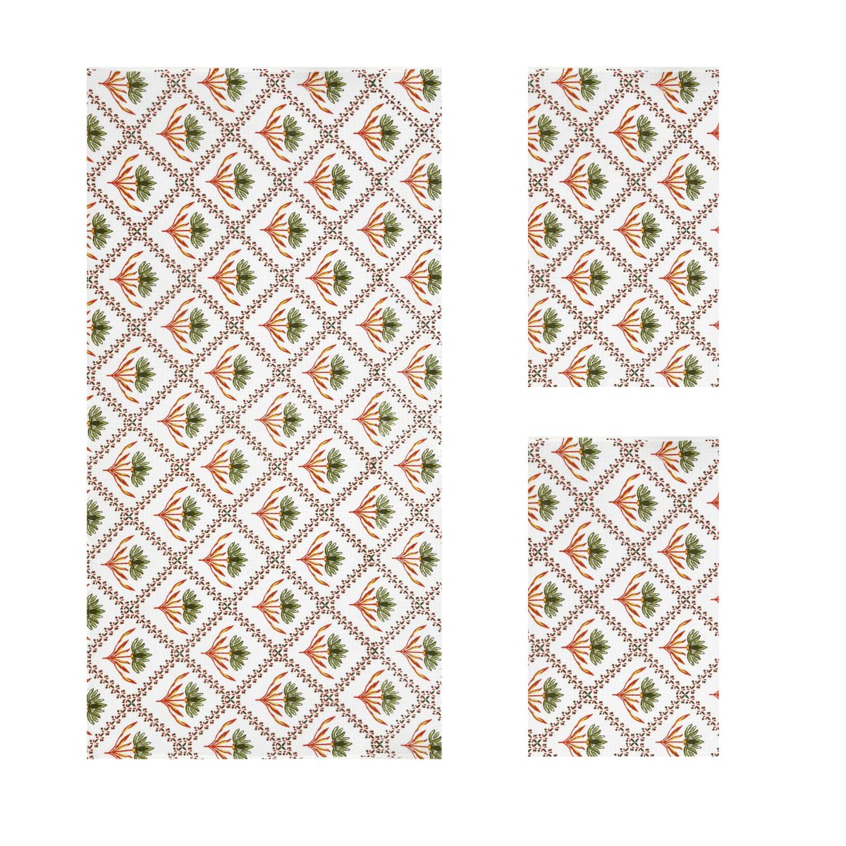 Mafatlal Madhuban Premium Waffle Cotton 1 Bath & 2 Hand Towel 700 Gsm | Hand Printed Floral Design Lightweight, Quick Dry Towel (Foliage) - 3 Pcs