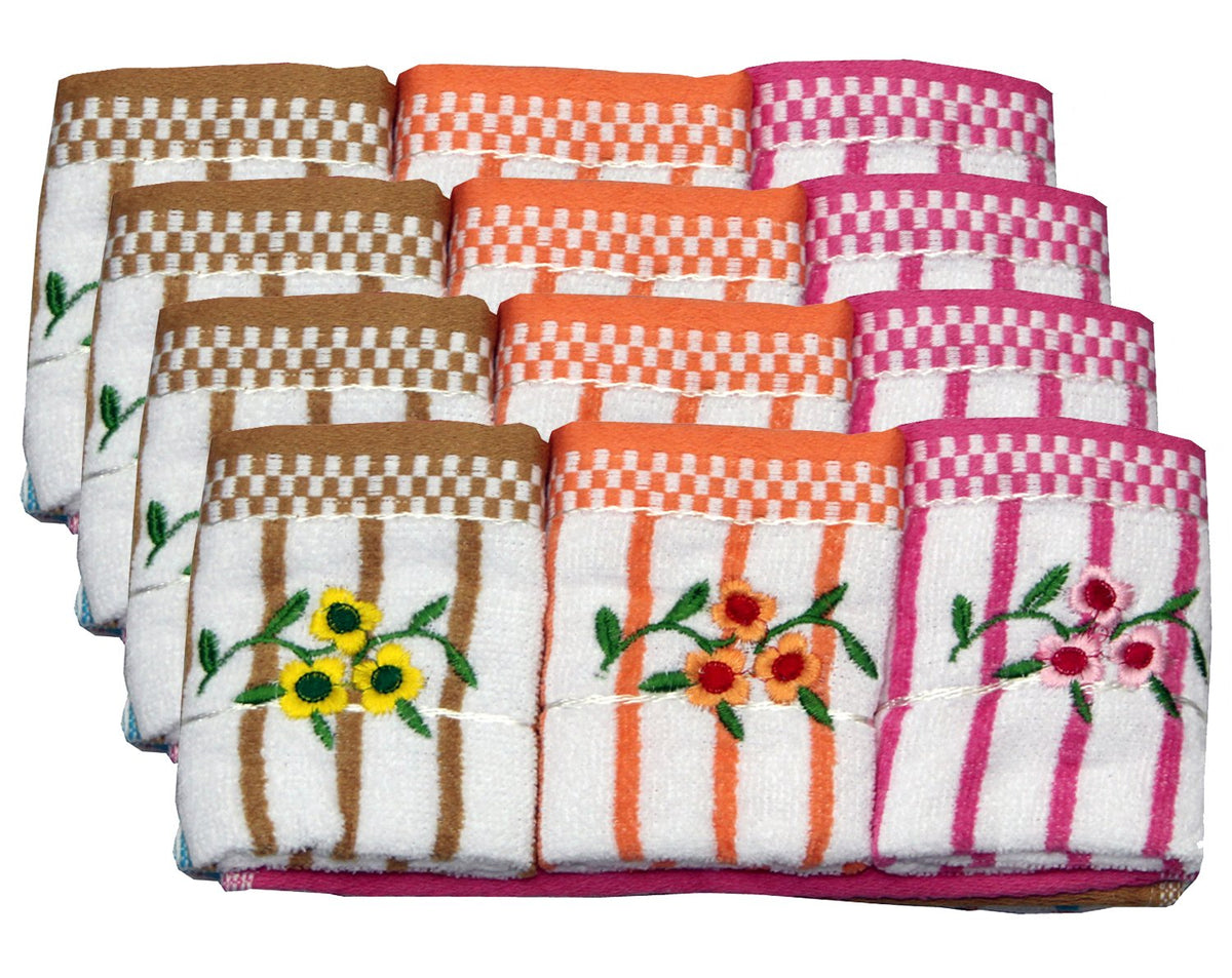 Kuber Industries Super Absorbent & Reusable Microfibre Face Towel 1300 Gsm (Brown, Orange & Pink) - Pack Of 12
