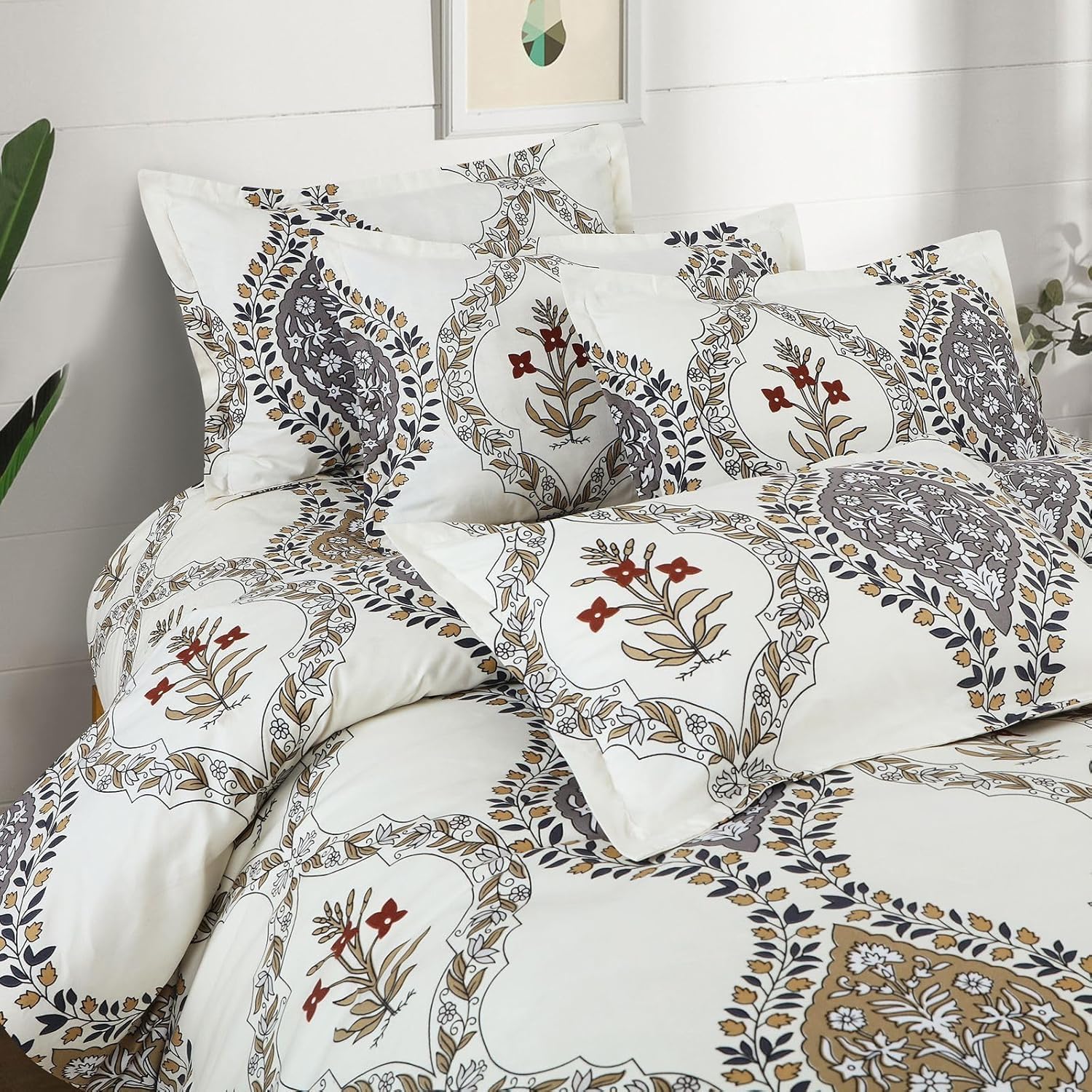 King Size Comforter With 1 King Size Flat Bedsheet & 2 Pillow Cover - (90x100 Inch) Cream | Perfect Gifts Set Wedding, Anniversary - 4 Pcs Bedding Set