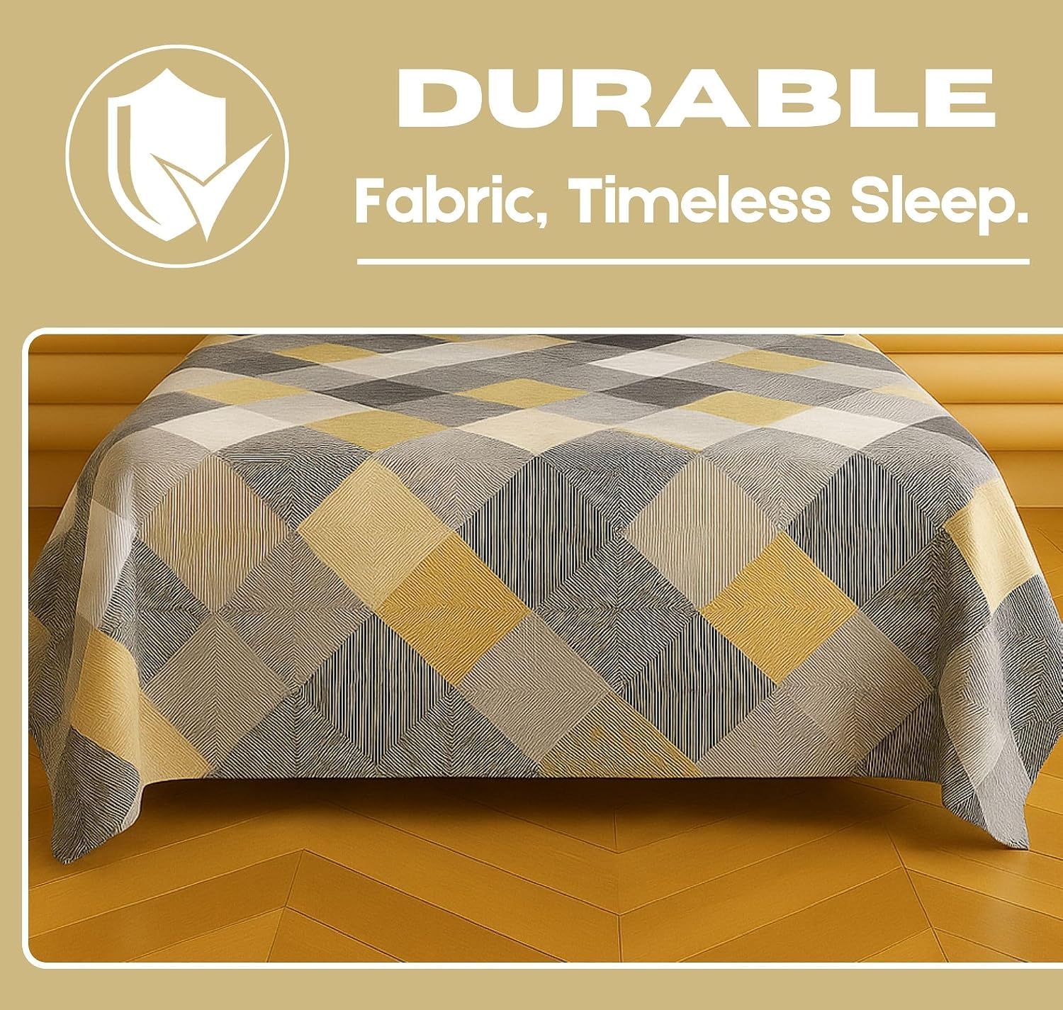 1 Double Bedsheet With Two Pillow Covers - 90 X 94 Inches, Grey & Mustard | 300 Thread Count Super Soft Bed Sheet For King Size Bed Geometric Pattern