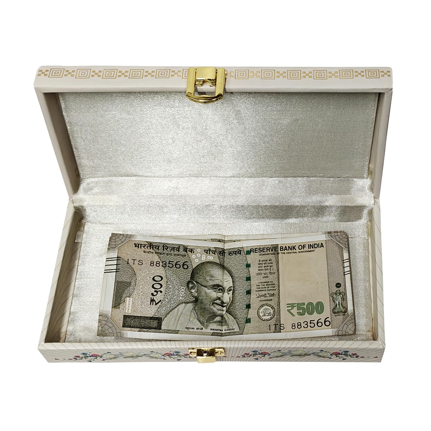 Floral Design Gold Printed Matt Touch Mgi Floral Decorative Box, Wedding Fancy Shagun Cash Box, Jewellery Box, Money Box, Gaddi Box, Colour - White, Style - Traditional, Pack Of 2