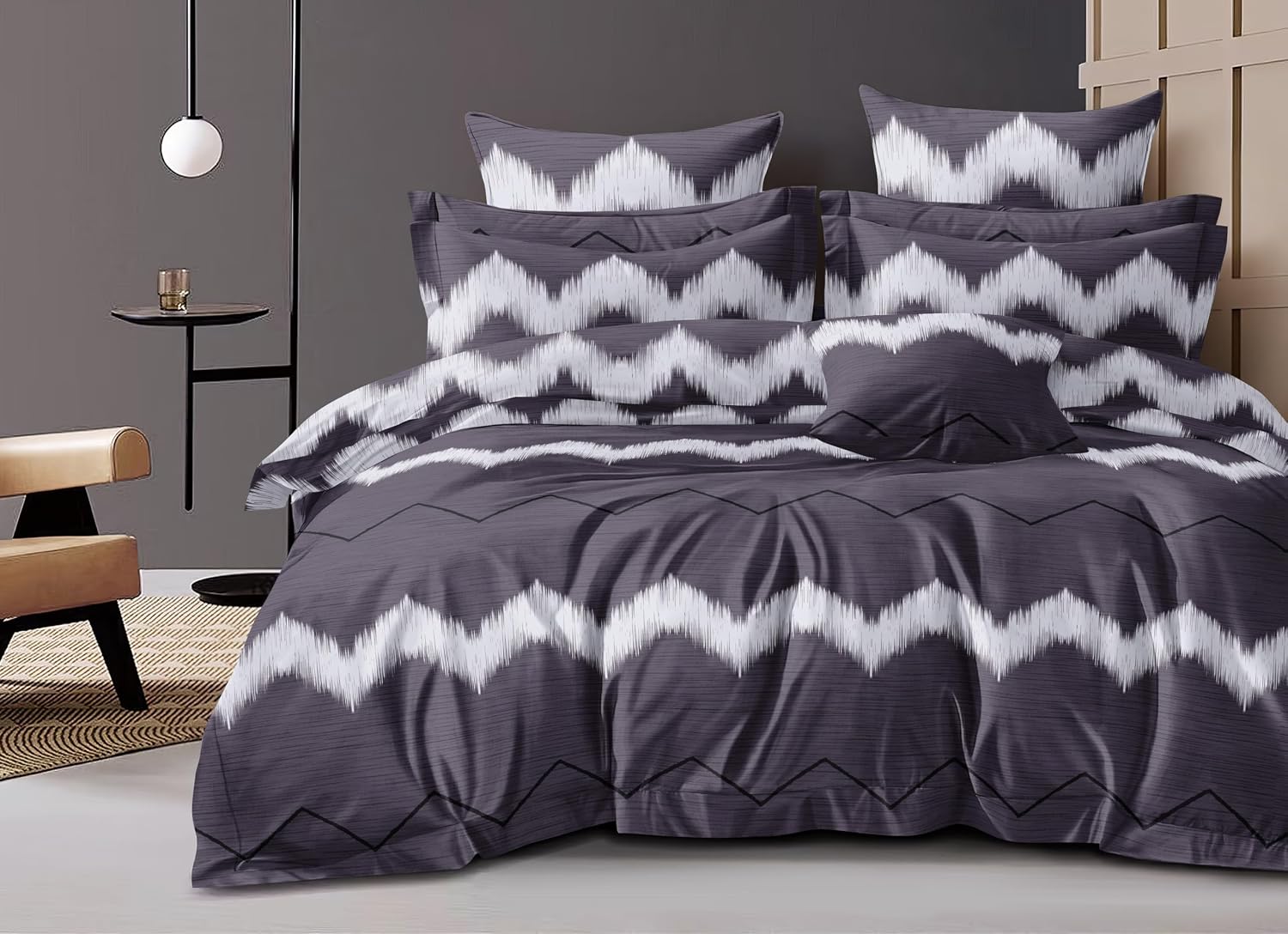 1 Flat Bedsheet For King Size With 2 Pillow Cover + Comforter - 90 X 100 Inch, Dark Grey | Super Soft Glace Cotton - 4 Pcs Bedding Set | Perfect Gifts Set Wedding, Anniversary