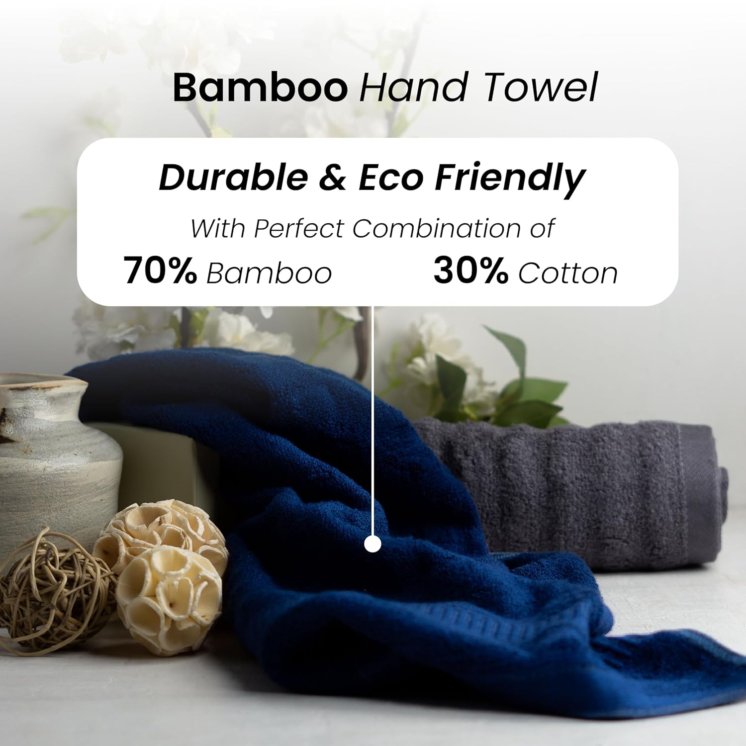 Mush 100% Bamboo Hand Towel 1200 Gsm | Ultra Soft, Absorbent, Quick Dry Towels For Facewash, Gym, Pool, Sports, & Travel - Navy & Grey (Pack Of 6)