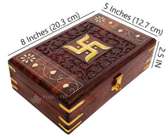 Exquisitely Hand Brass - Filled Wooden Swastik Box For Good Luck| Jewellery Box, Handmade Decorative Case, Vanity Organiser For Women, Girls, Necklaces, Gold 8 X 5 Inches, Tombs