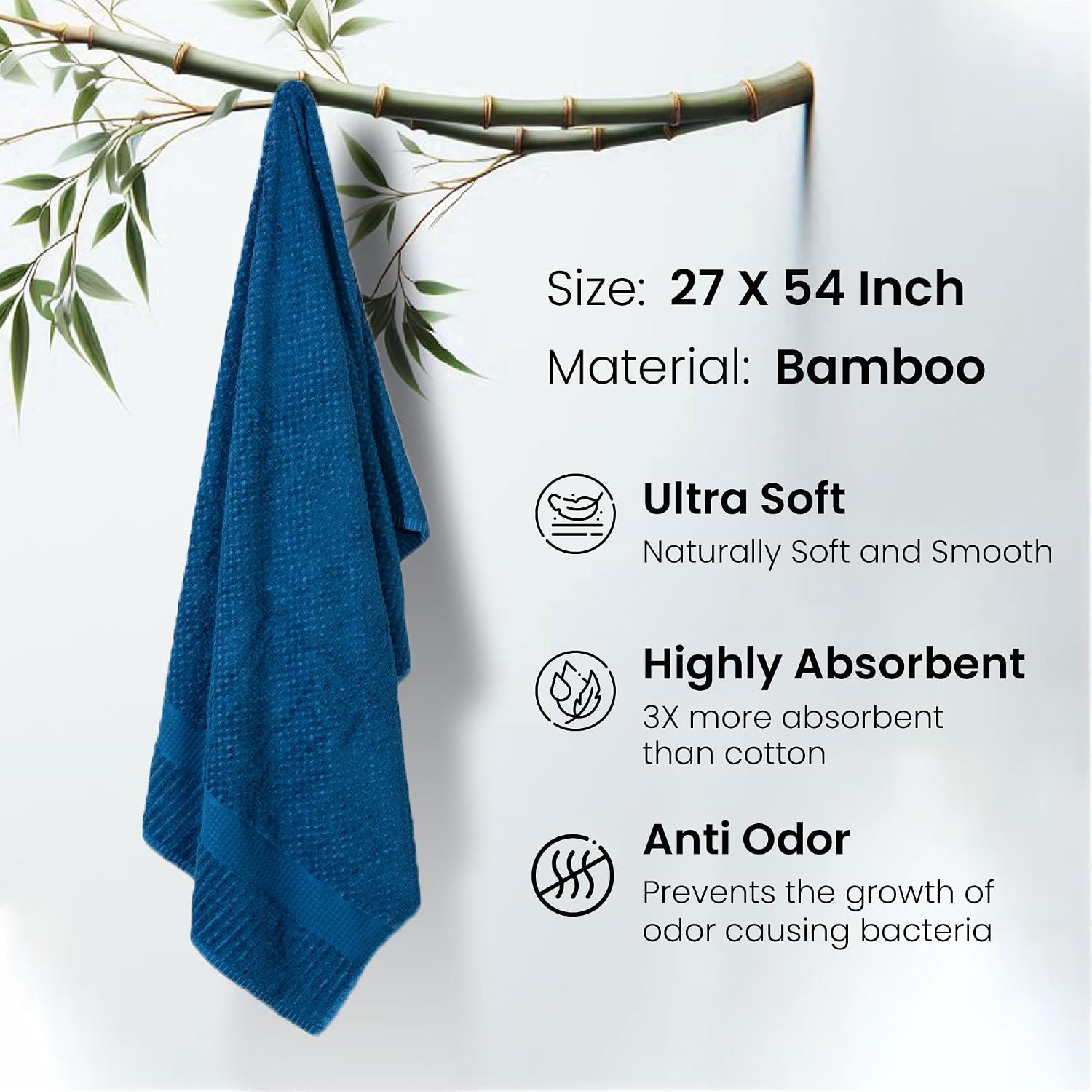 Mush Bamboo Bath Towel | Popcorn Weave 450 Gsm Large Towel For Men & Women | 3x Softer & Absorbent Than Cottton