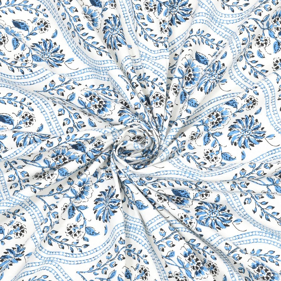 100% Cotton King Size Bedsheet For Double Bed With 2 Pillow Cover - 108 X 108 Inches, Blue & White | Extra Soft & Wrinkle Free | Perfect Gifting Wedding, Housewarming Or Festival