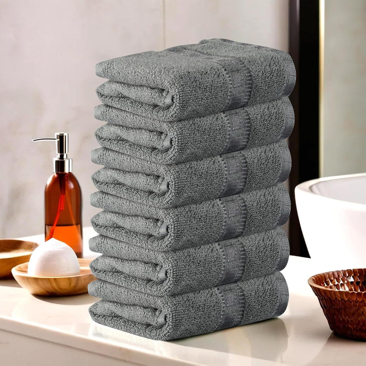 Kuber Industries Cotton Hand & Face Towels 200 Gsm | For Men & Women Easily Washable Workout Gym Napkins Pocket Towel - Grey (Pack Of 6)